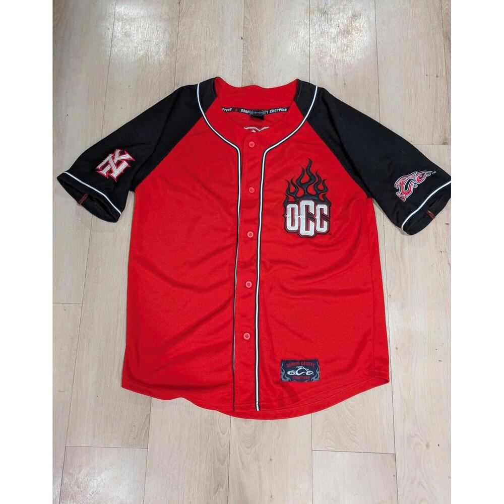 VTG 90s Y2K Mens OCC Orange County Choppers Stitched Red Black Baseball Jersey L